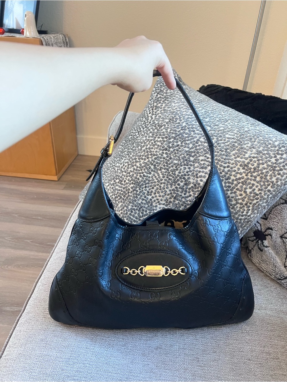 Gucci Tom Ford Guccissima Punch Hobo Black Leather Hobo Shoulder Bag